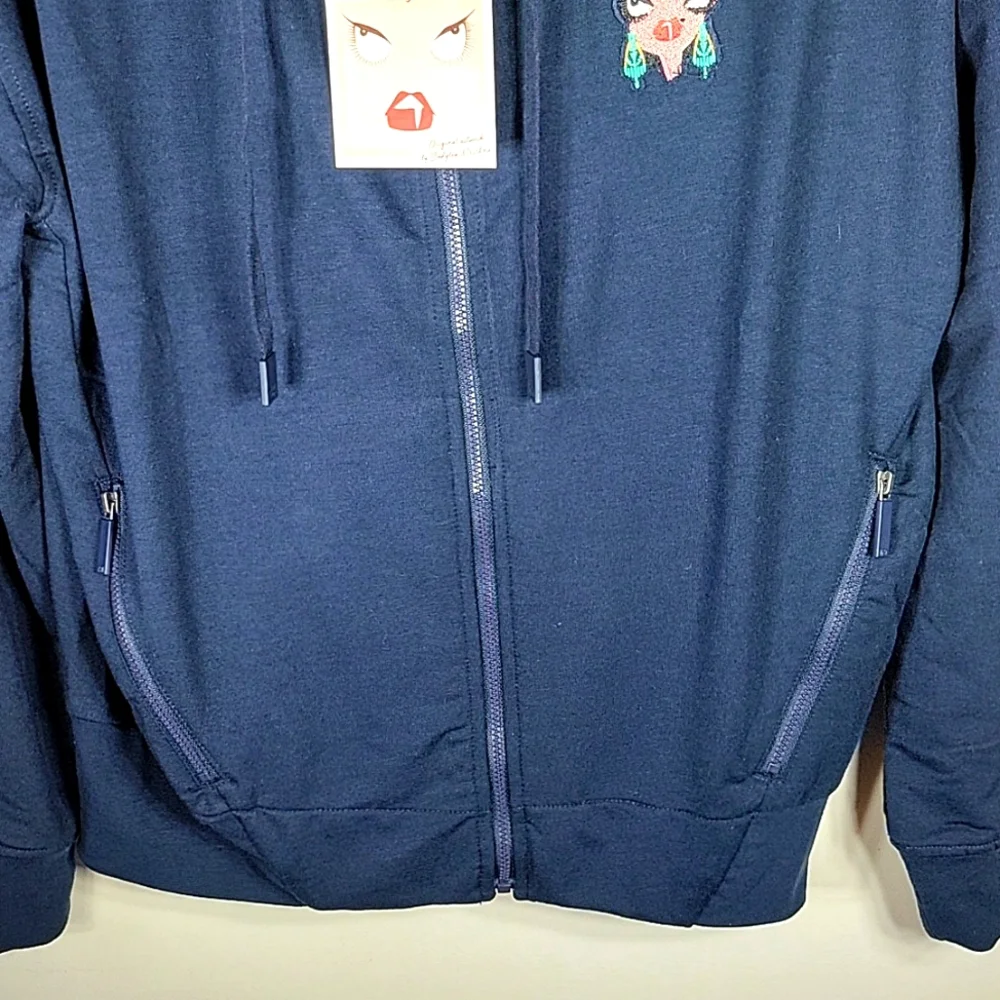 Badgley Mischka Hoodie Medium Baby French Terry Zip Front Original Artwork NWT